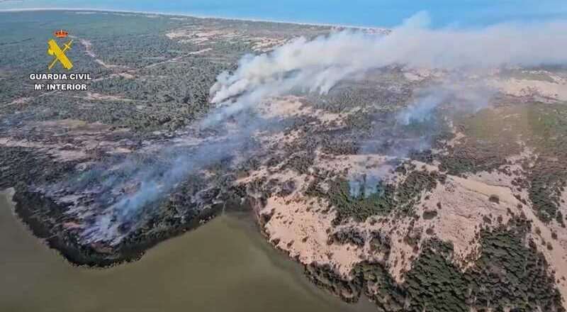 Incendio en Almonte consume 250 hectáreas y moviliza más de 120 efectivos junto a once medios aéreos