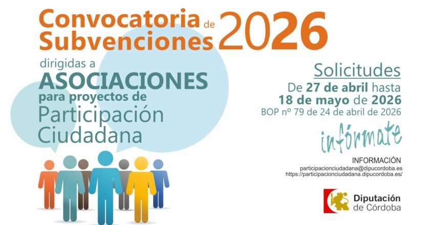 Convocatoria de subvenciones de la Diputación para proyectos de participación ciudadana por asociaciones de la provincia