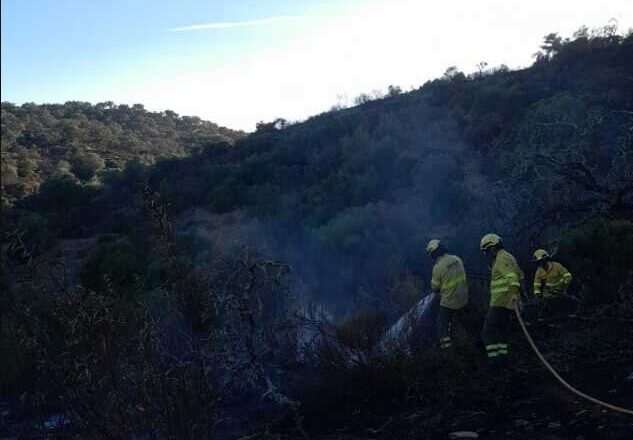 Más de veinte unidades terrestres continúan labores en el incendio estabilizado de Alosno