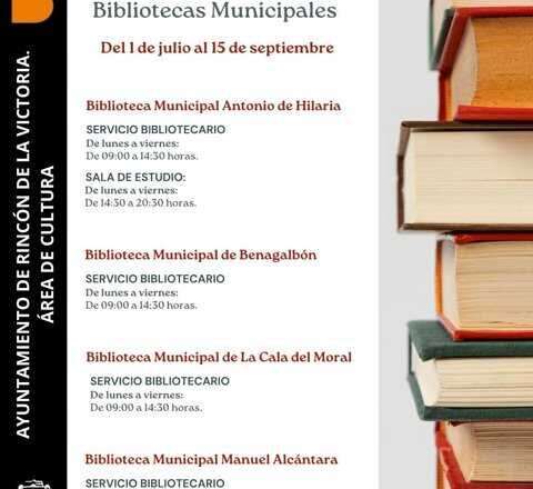 El Ayuntamiento de Rincón de la Victoria modifica el horario de verano de sus bibliotecas municipales