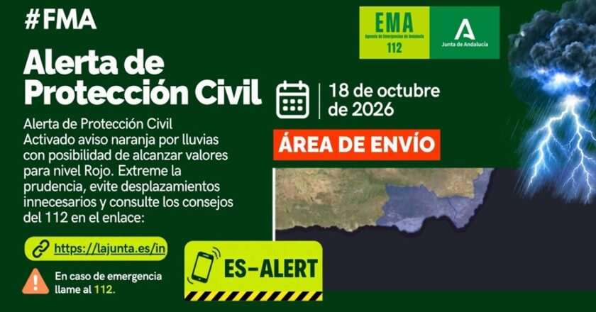 La Junta emite un ES-Alert para 50 municipios de Almería por el riesgo de lluvias intensas esta madrugada