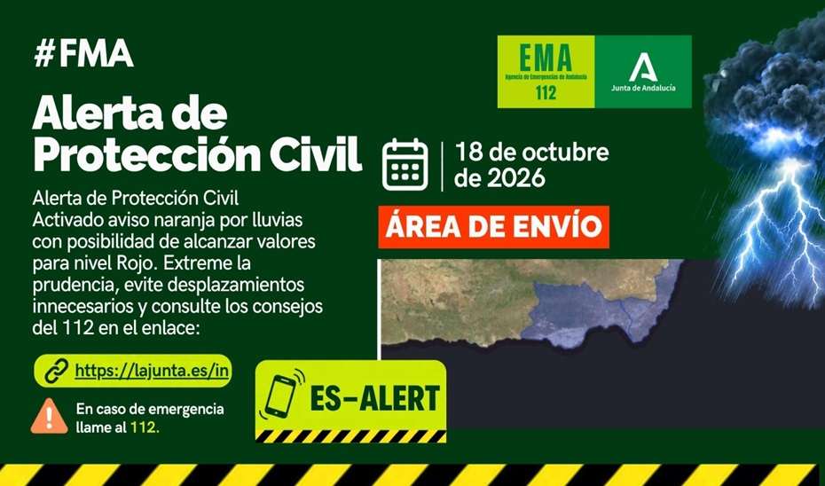 La Junta emite un ES-Alert para 50 municipios de Almería por el riesgo de lluvias intensas esta madrugada